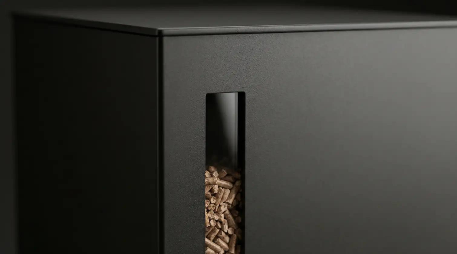 Réservoir à granulés pour poêle à pellets dans un intérieur